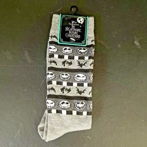 Disney Nightmare Before Christmas Jack Skellington  Gray Crew Socks size 6.5-12